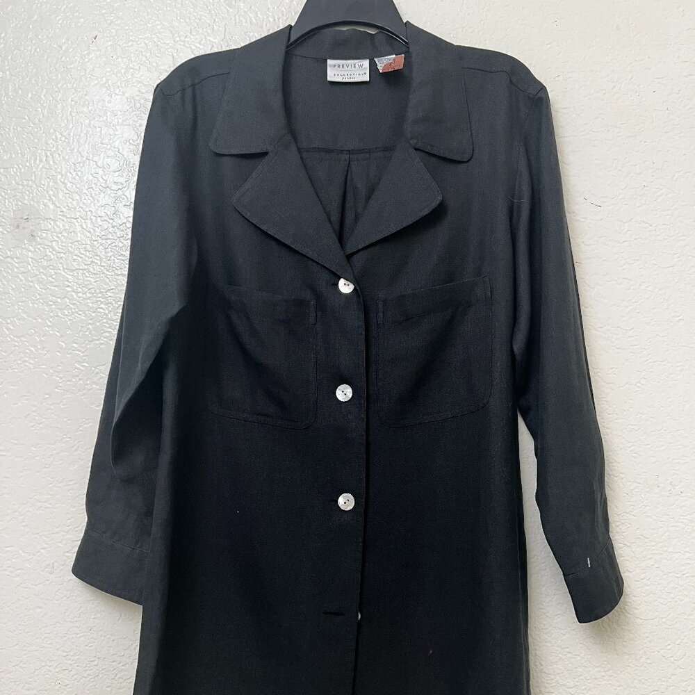 Preview 100%‎ Linen Black Button Up Tunic Top Long Sleeve Lagenlook Size 6P